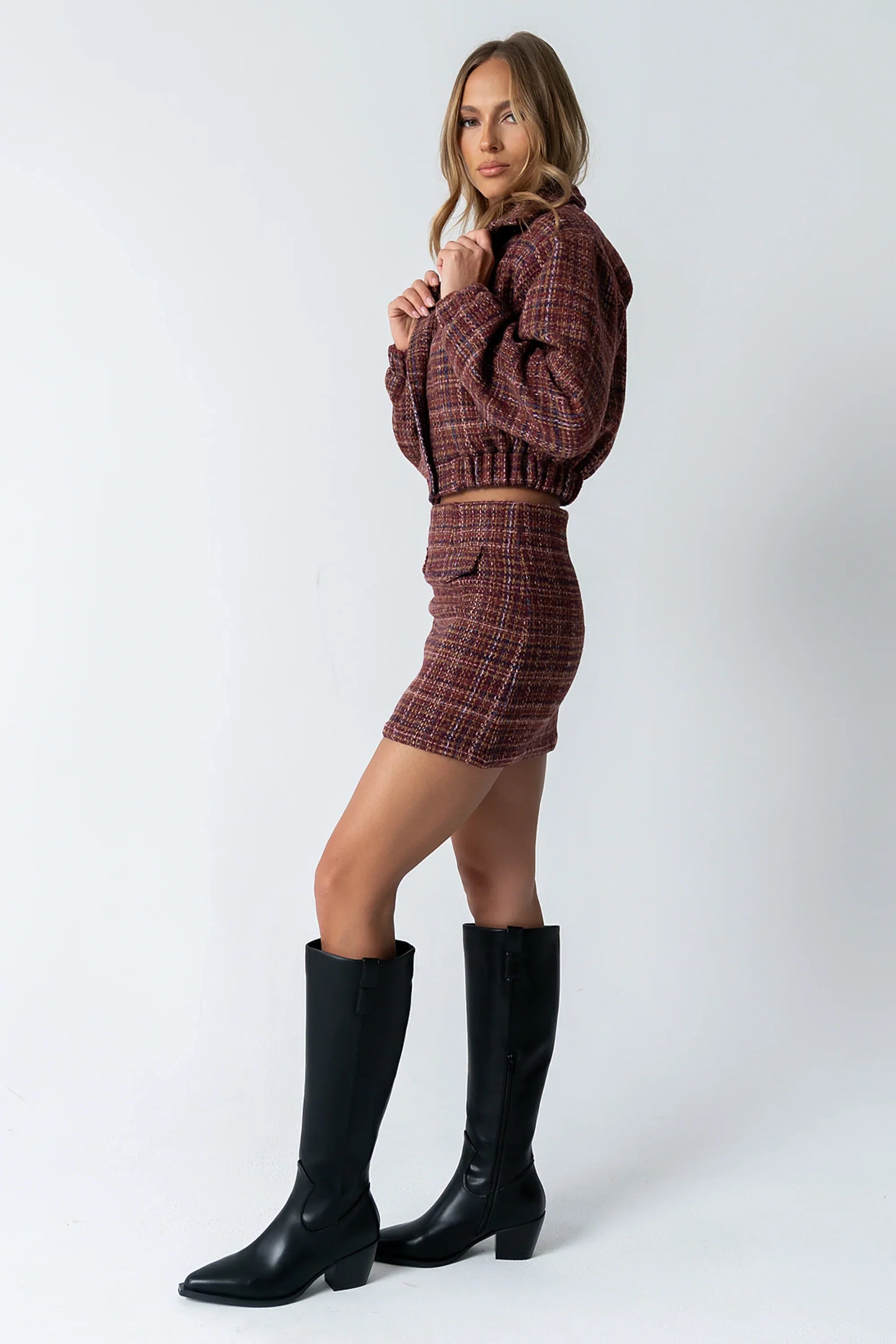 Finley Tweed Mini Skirt in Red