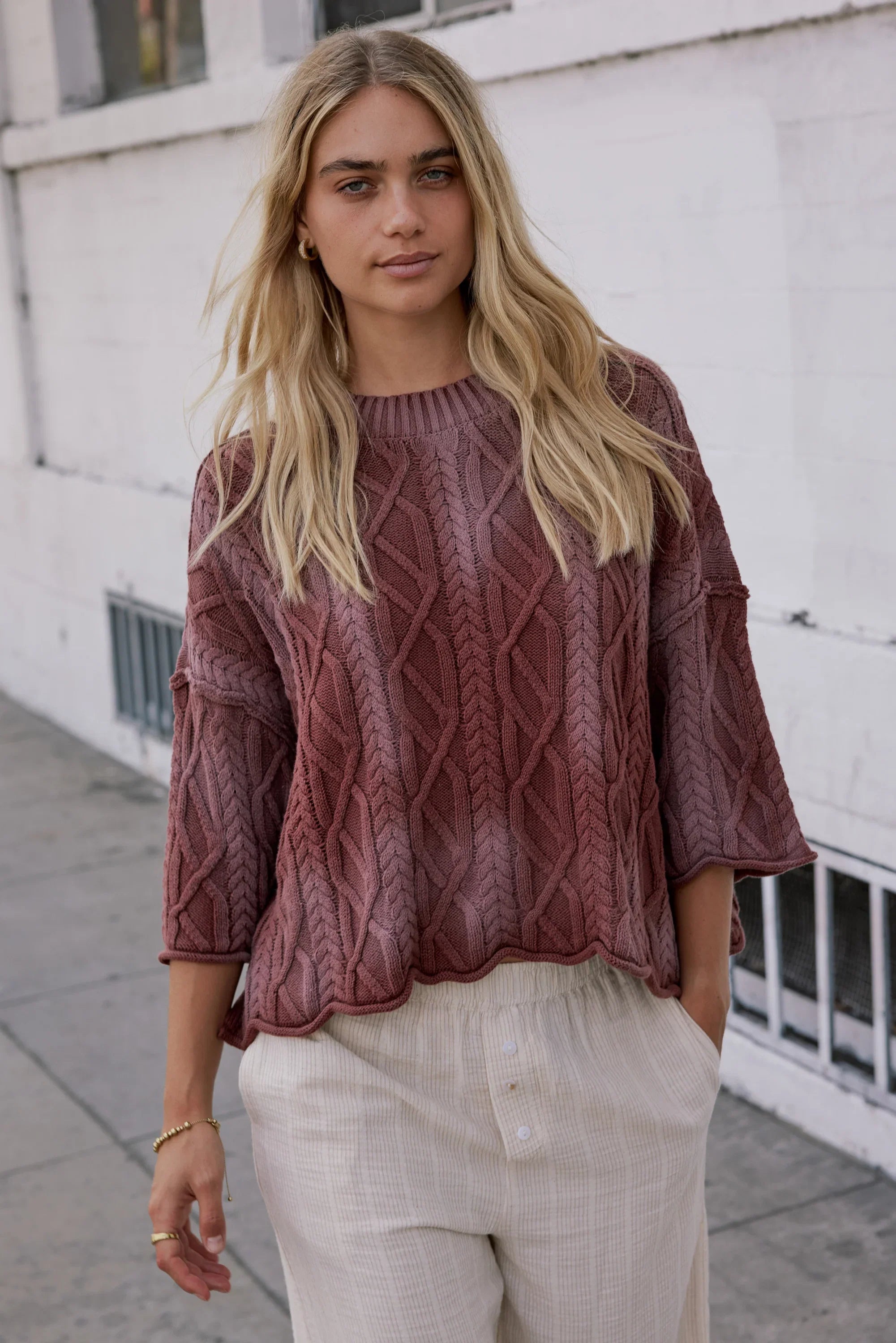 Raegan Cable Knit Sweater in Burgundy FINAL SALE