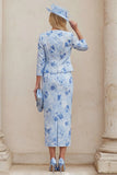 Light Blue 2 Piece Floral Mother of the Bride Dress with Jacket