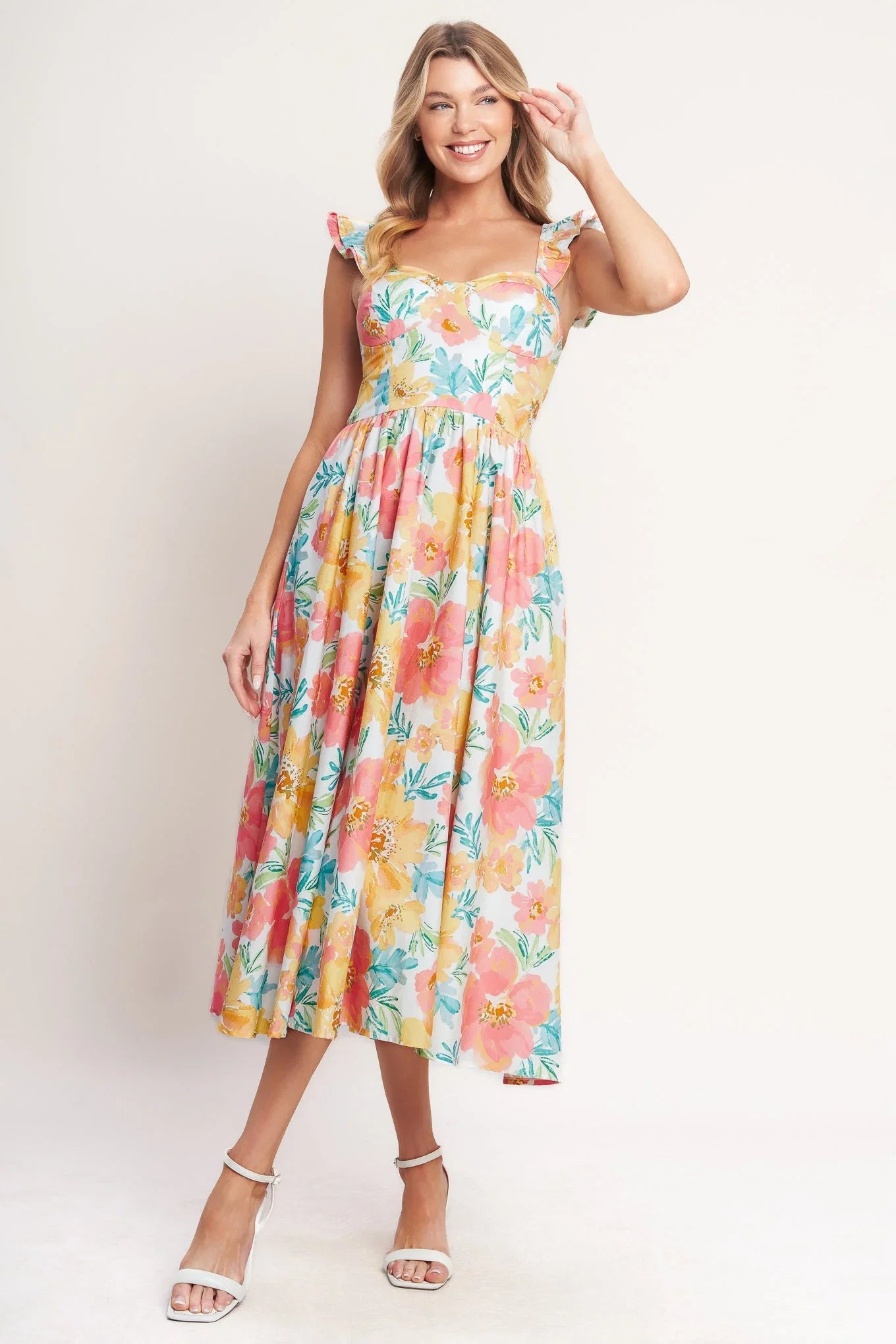 SOFT SUNSHINE FLORAL MIDI DRESS
