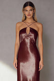 Coffee Mermaid Cut Out Satin Long Formal Dress