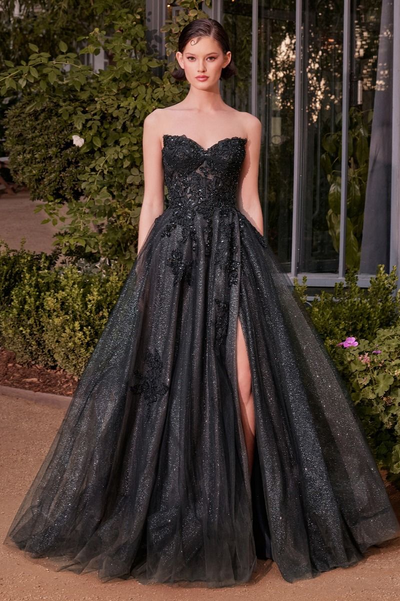 A1378 STRAPLESS LAYERED TULLE BALL GOWN BLACK NUDE Andrea Leo