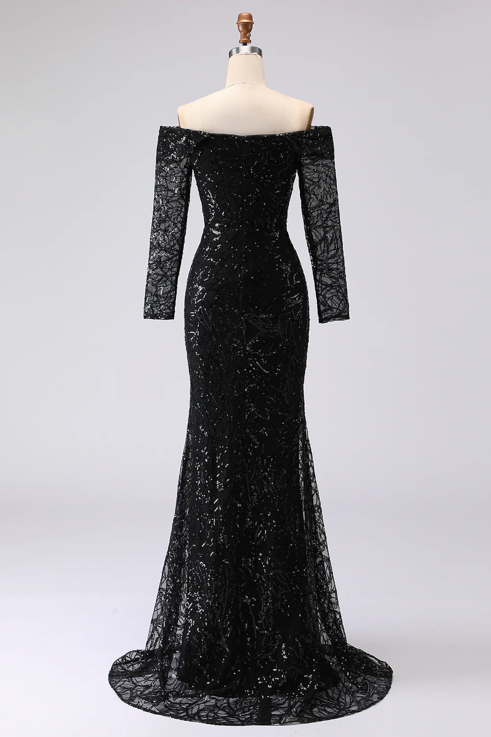 Off The Shoulder Black Sheath Mesh Lace Formal Dress