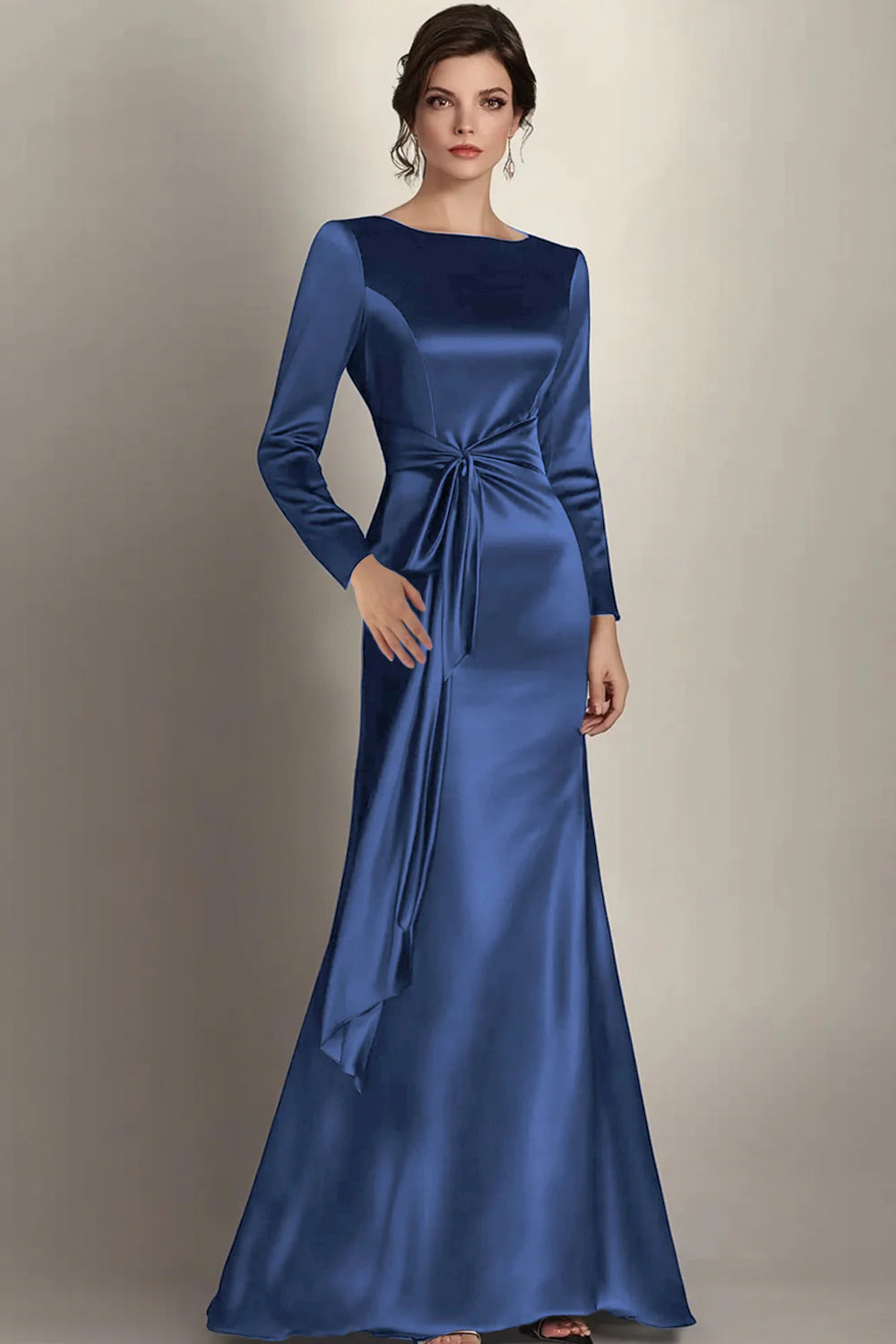 Black Mermaid Boat Neck Mother of the Bride Dress with Long Sleeves