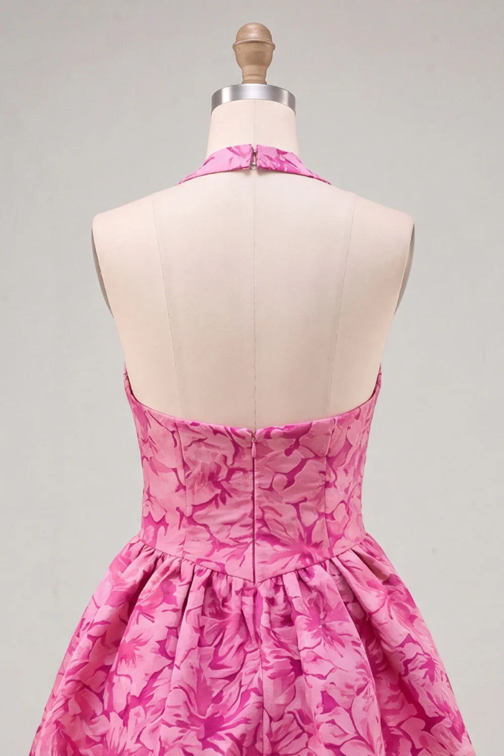 Halter Yellow Jacquard A Line Short Homecoming Dress