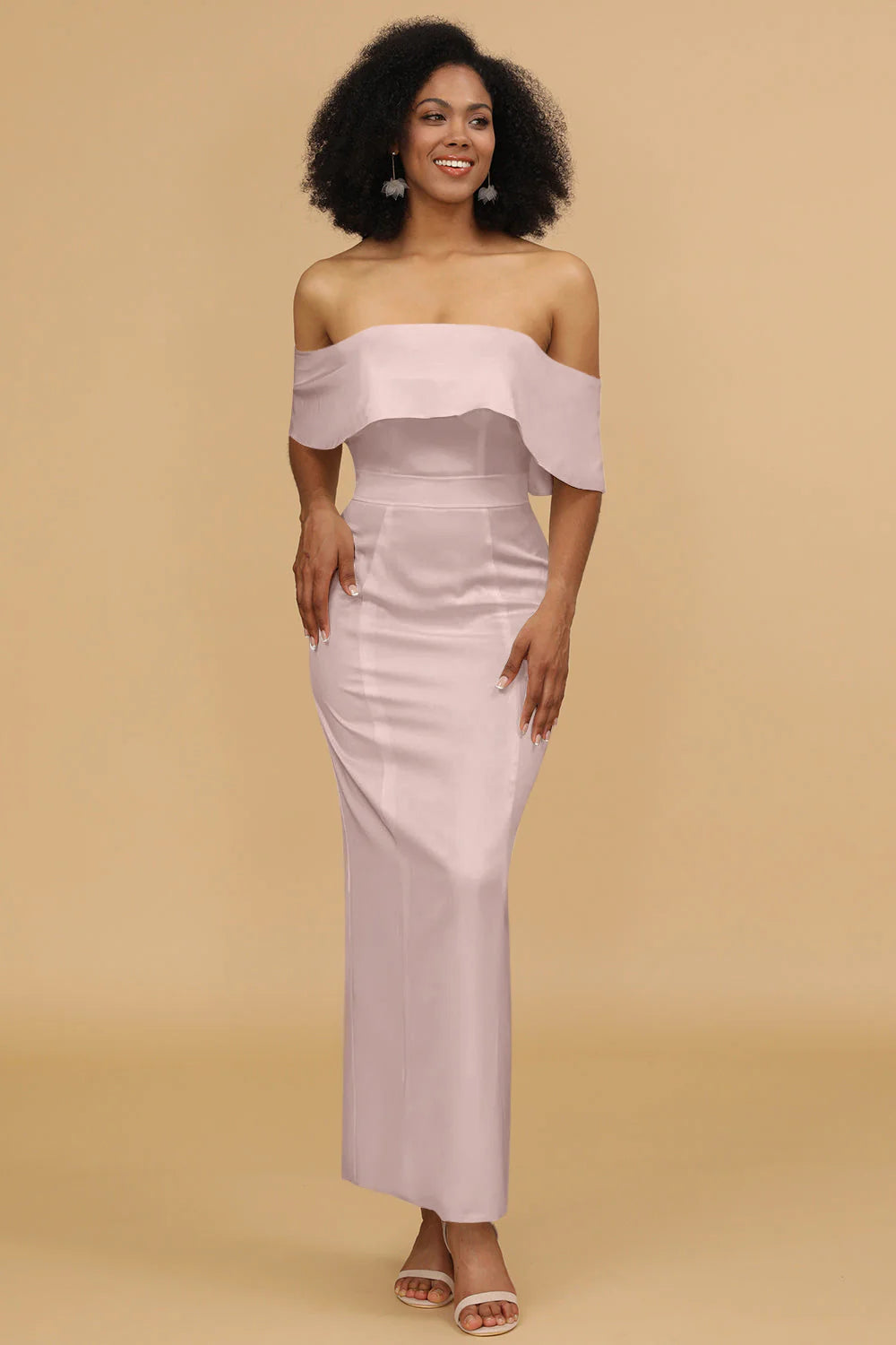 Mermaid Off the Shoulder Floor Length Satin Bridesmaid Dress