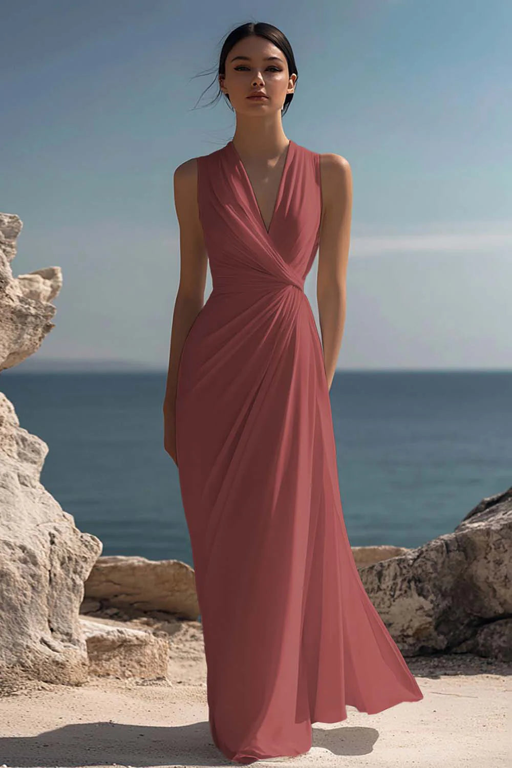 White A Line V Neck Ruched Engagement Dress