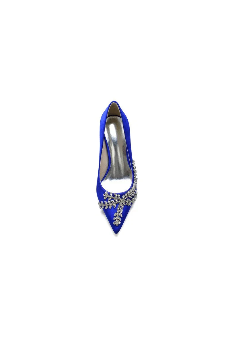 Cocktail Pointed Toe Crystal Satin High Heels