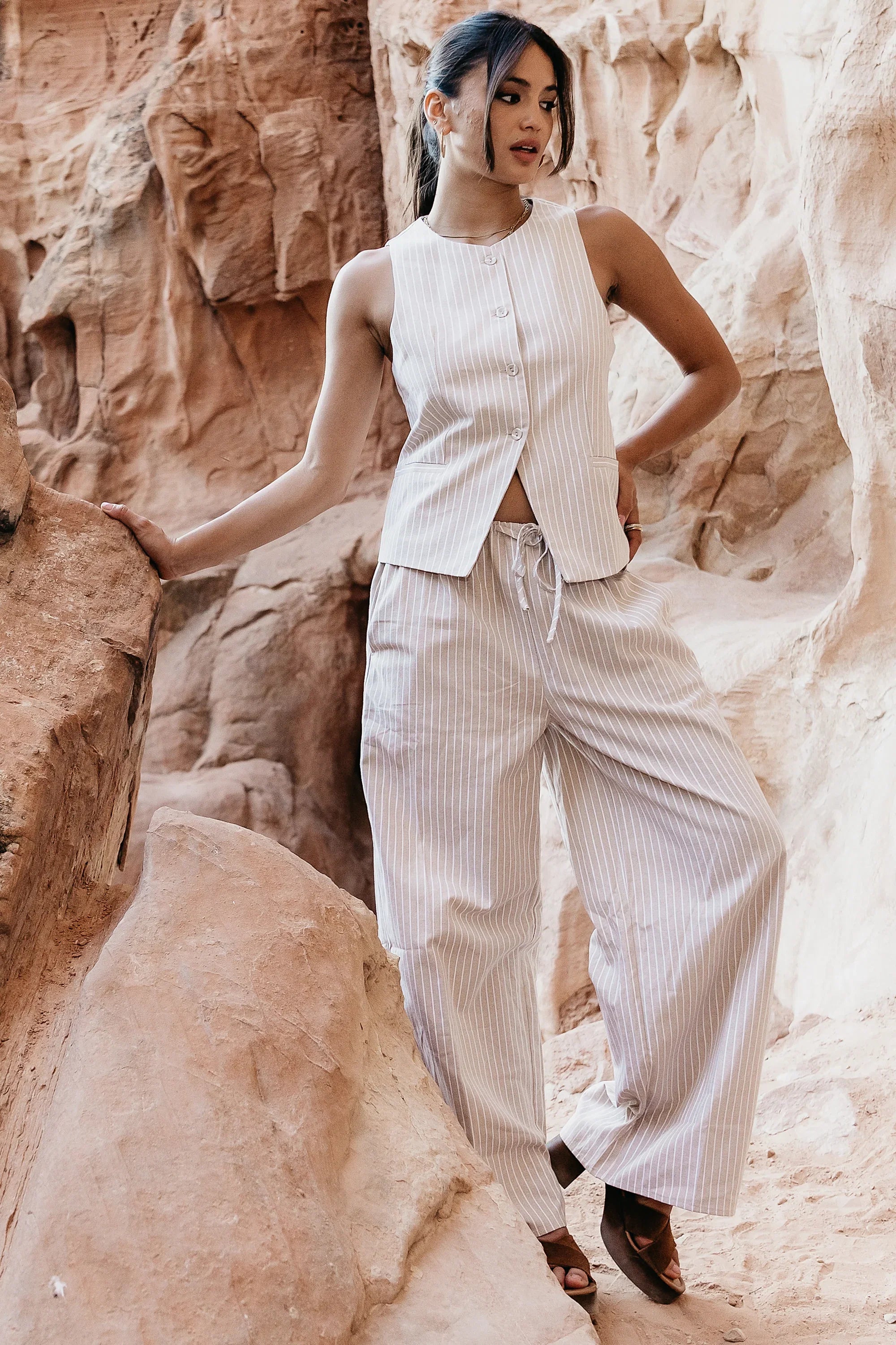 Rosa Striped Vest in Taupe