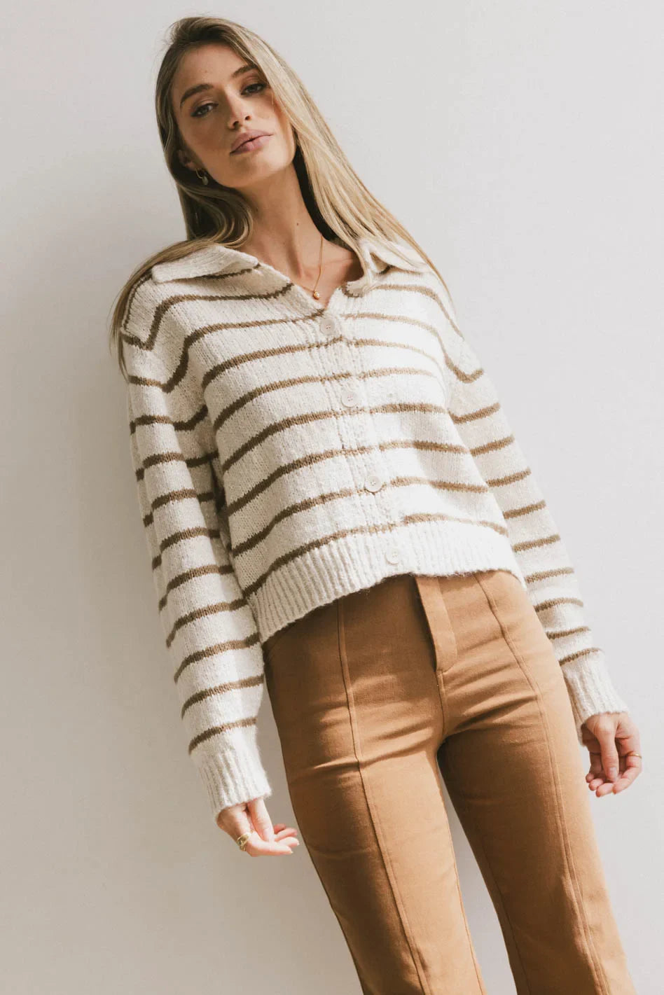 Dolly Striped Knit Cardigan in Olive FINAL SALE