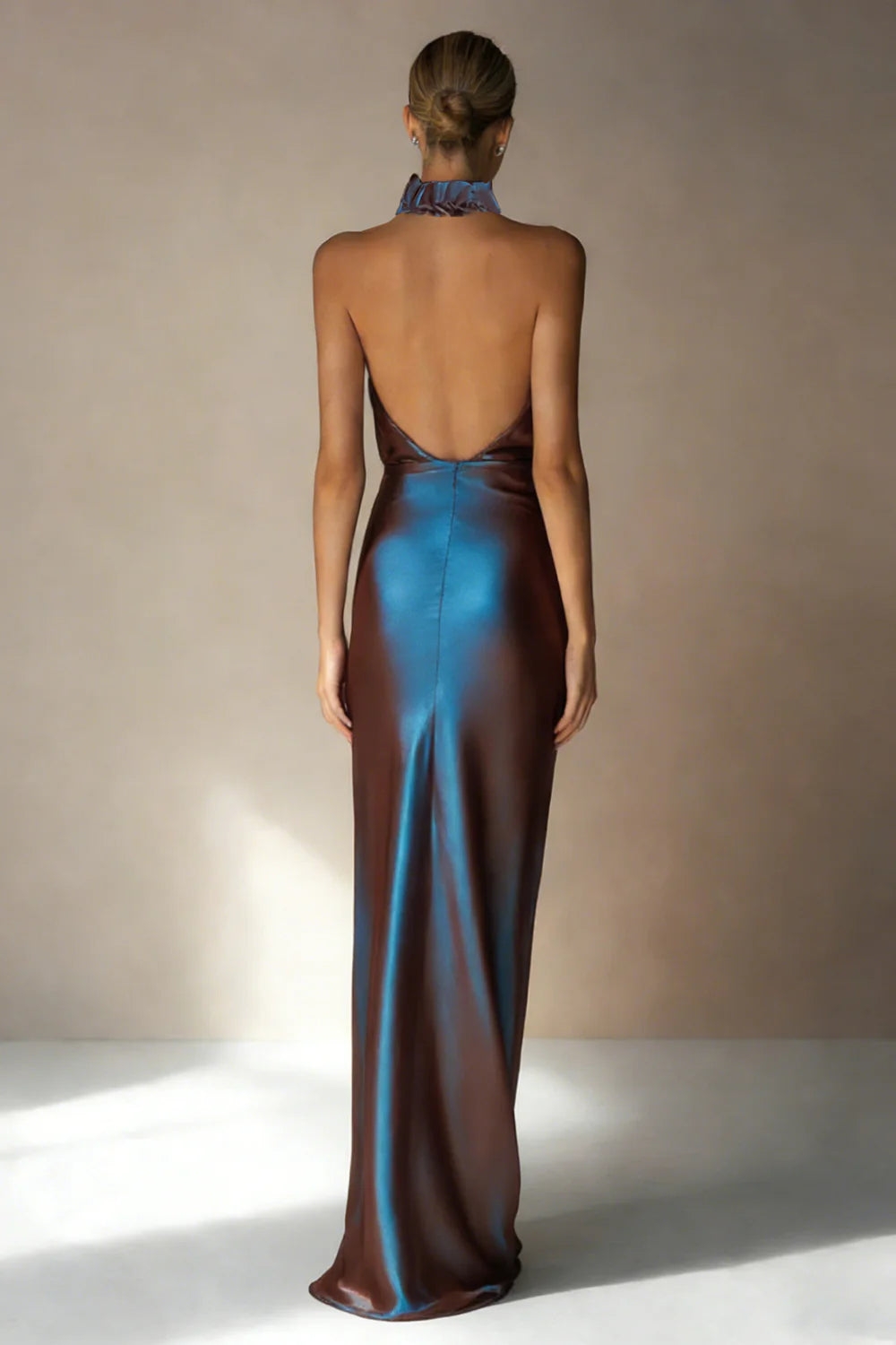 Electric Blue Halter Mermaid Long Formal Dress with Slit