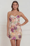 Strapless Apricot Flower Bodycon Corset Appliqued Mini Dress