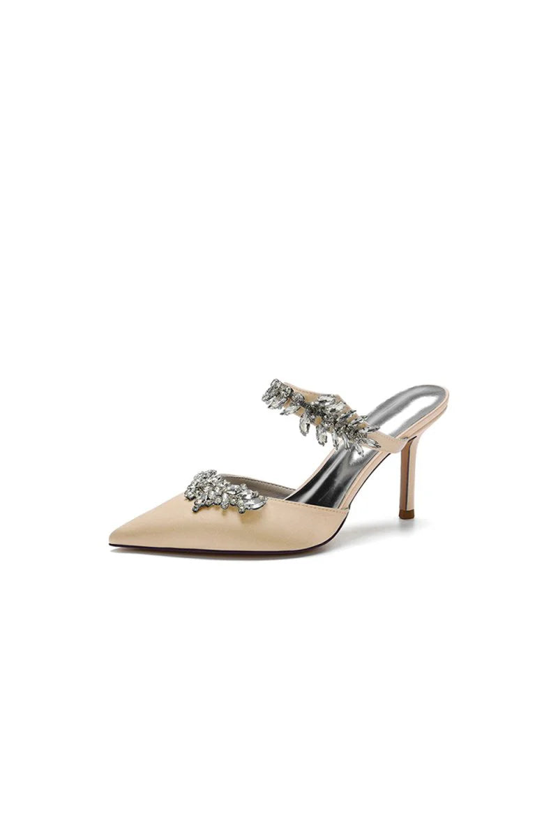 Pointed Toe Crystal Flower Strap Stiletto Heel