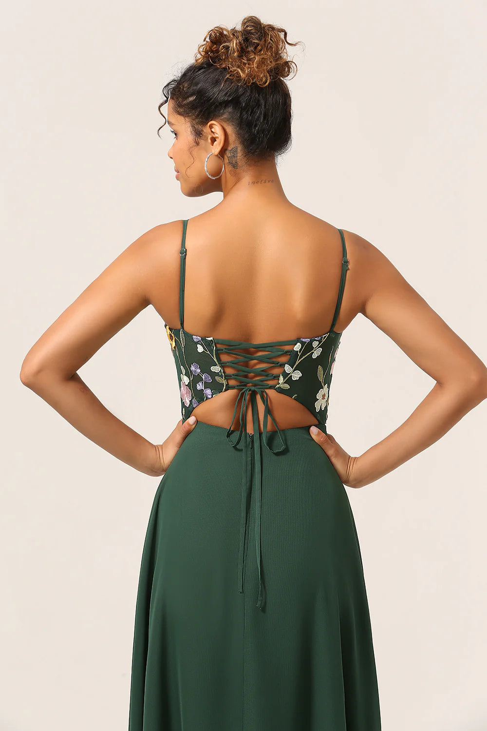 Dark Green A Line Spaghetti Straps Chiffon Bridesmaid Dress with 3D Flowers