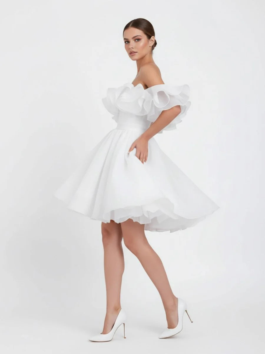 A Line Off The Shoulder Sleeveless Short Mini Organza Wedding Dresses