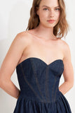 VINTAGE SIREN DARK DENIM MIDI DRESS