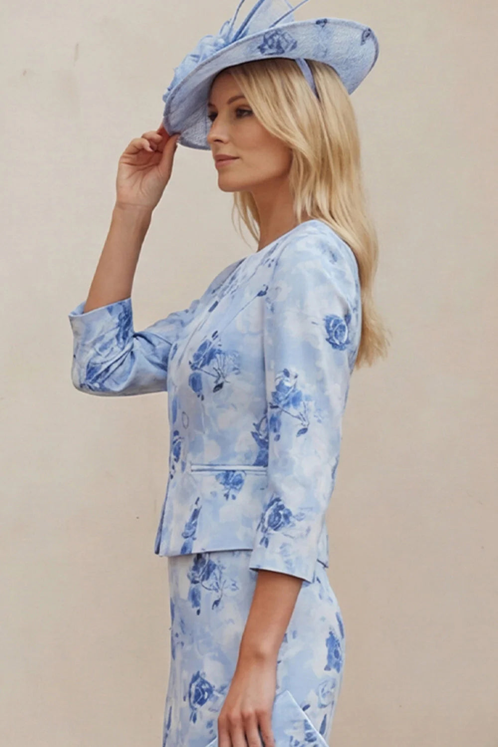 Light Blue 2 Piece Floral Mother of the Bride Dress with Jacket