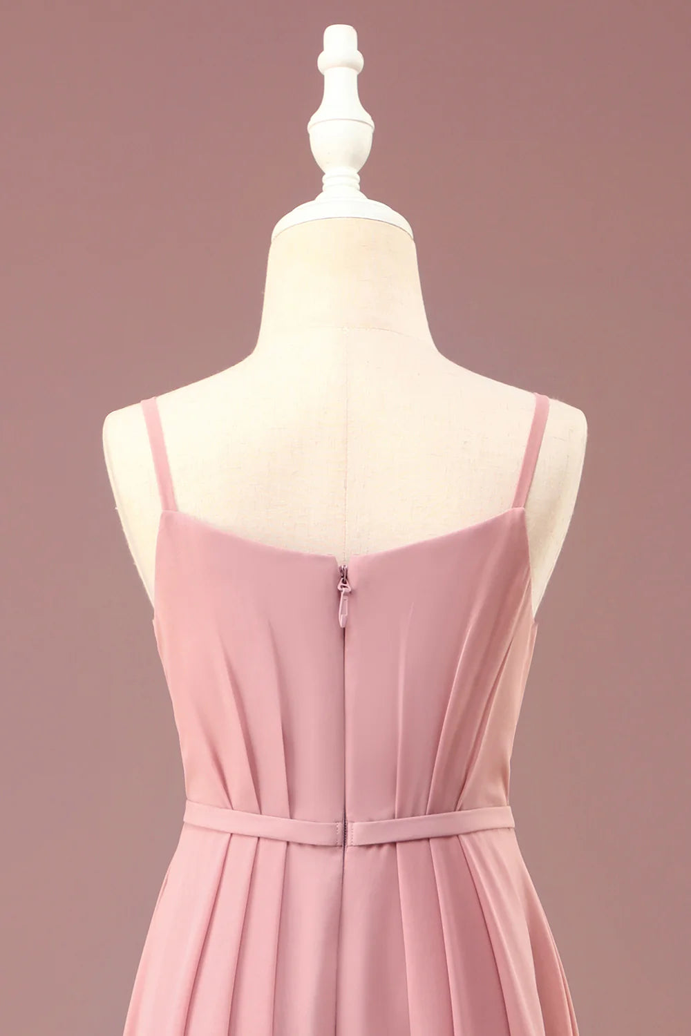 Dusty Rose A line Spaghetti Straps Pleated Chiffon Junior Bridesmaid Dress