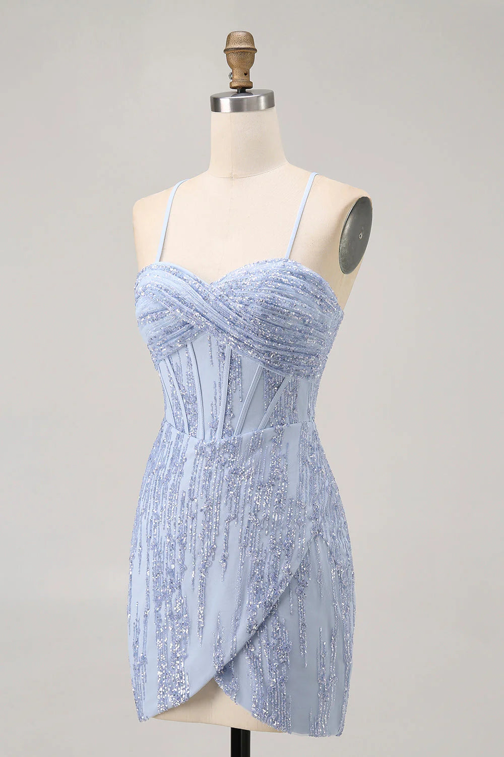 Sparkly Grey Blue Bodycon Sequins Corset Short Homecoming Dress