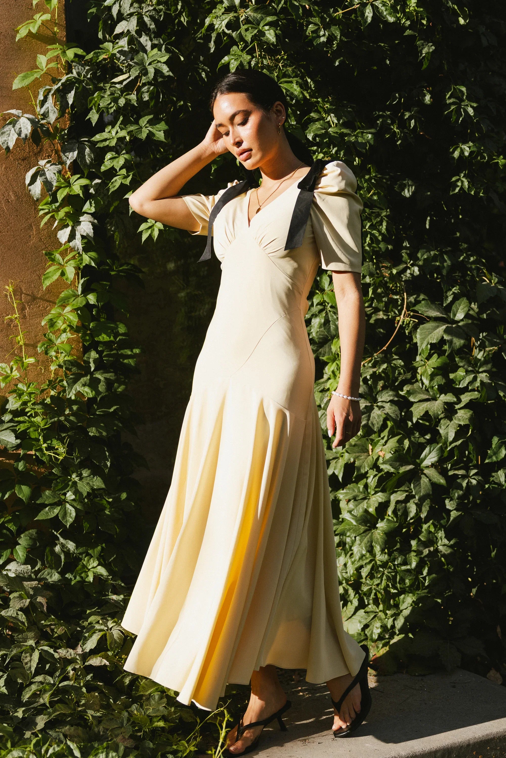 Nellie Drop Waist Maxi Dress in Yellow