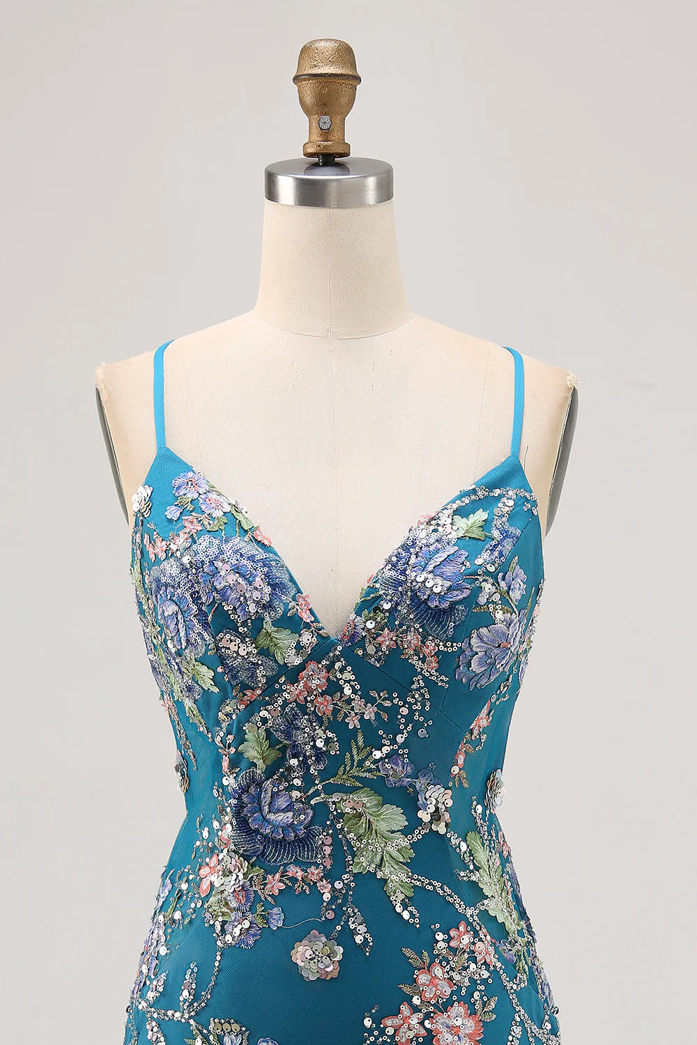 Lilac Spaghetti Straps Short Floral Tight Homecoming Dress