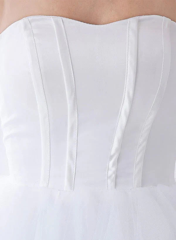 White Classic Strapless Satin High Low Wedding Dress