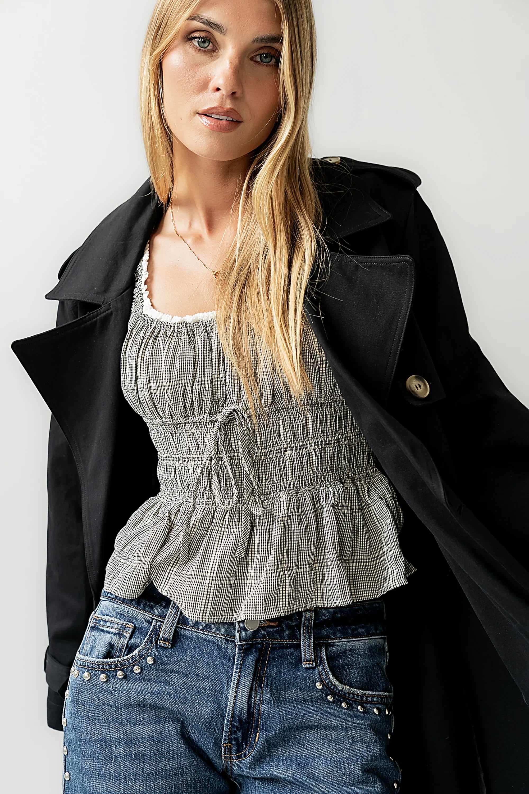 Naya Gingham Tank Top in Black