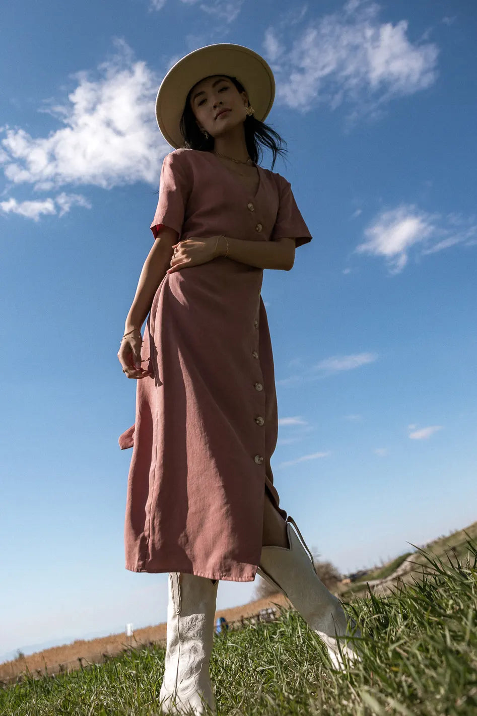 Bhar Midi Wrap Dress in Clay FINAL SALE