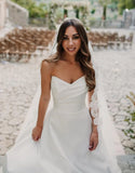 Elegant A Line Sweetheart Satin Long Wedding Dresses