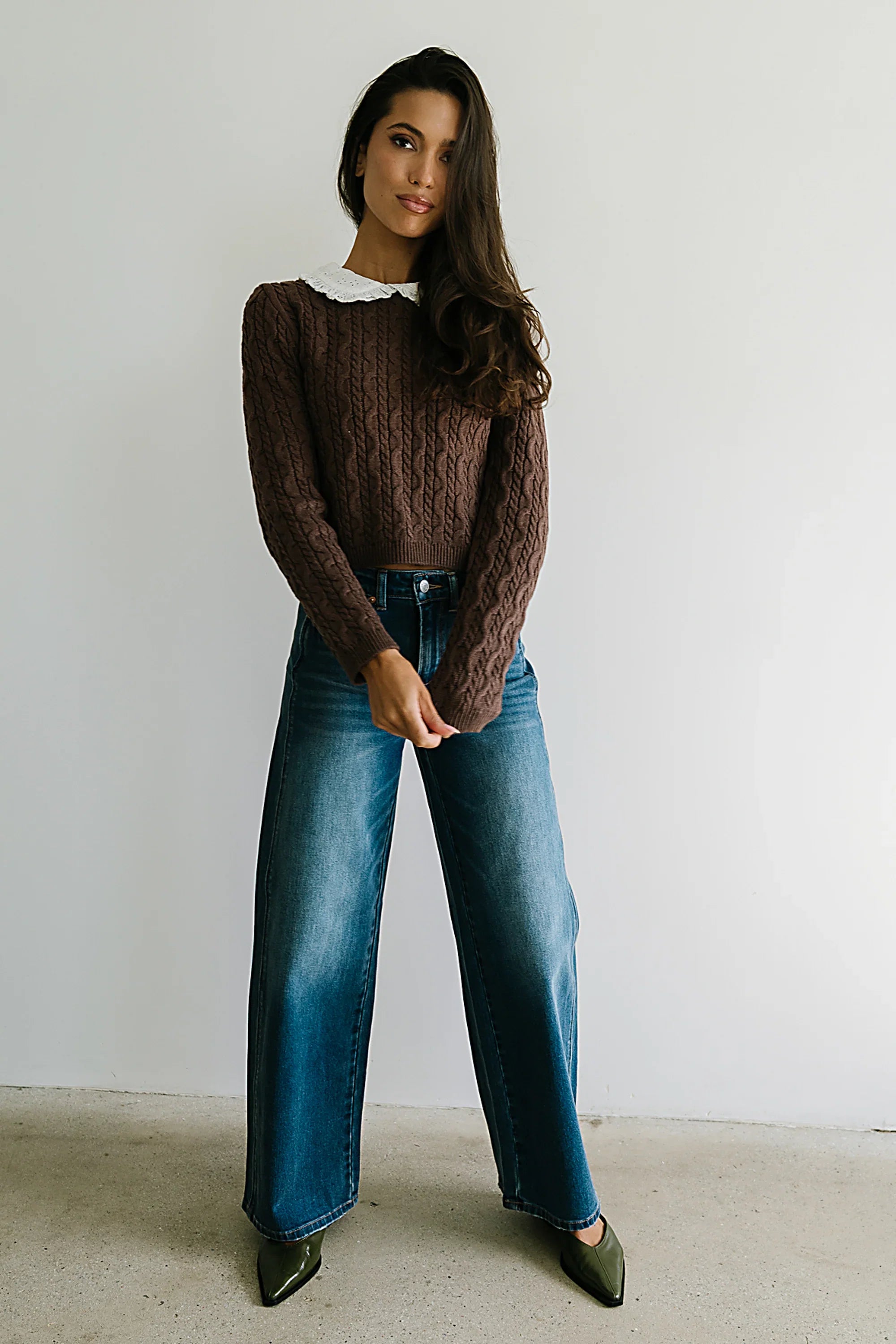 Hayley Collared Sweater in Brown FINAL SALE