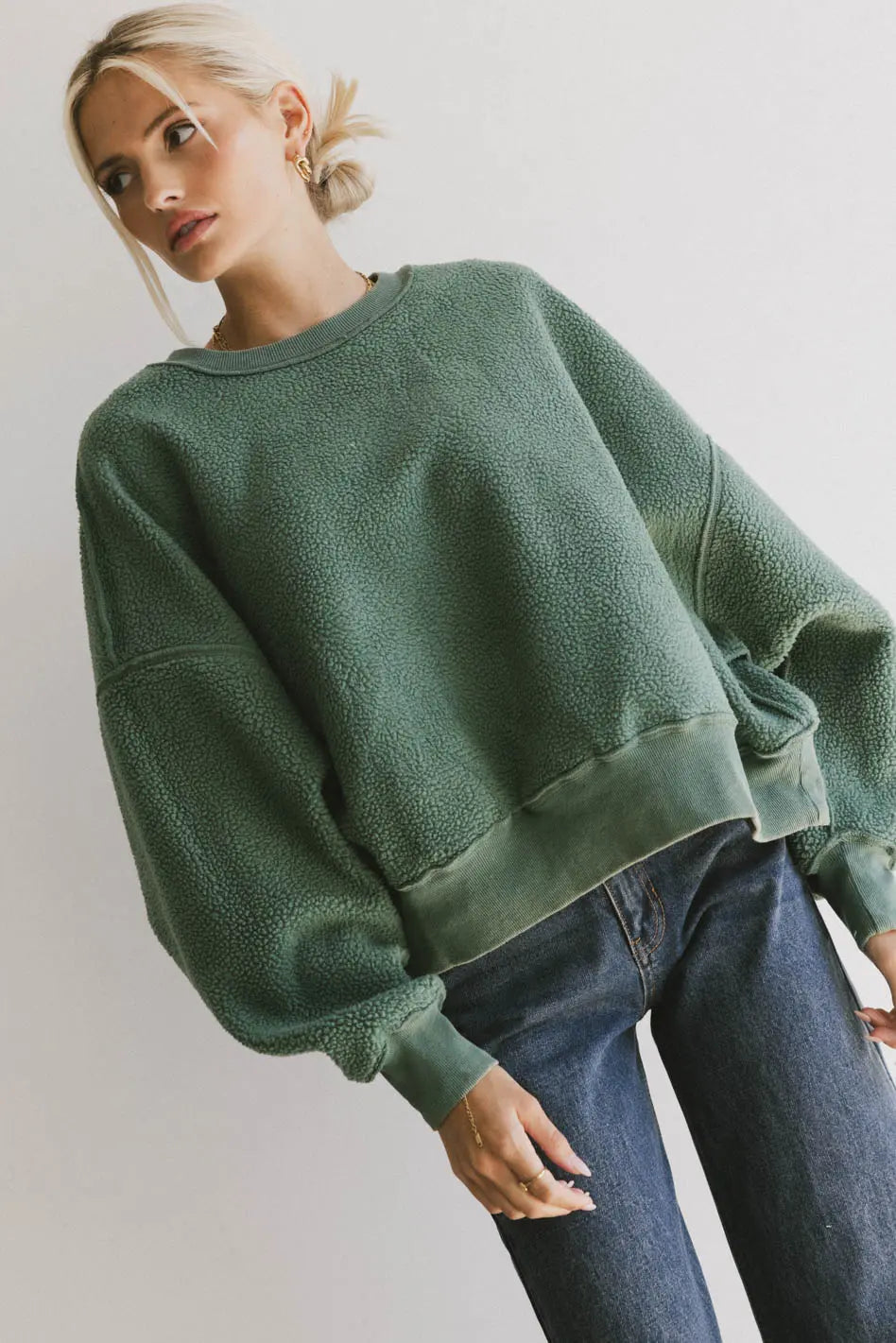 Reversible Sherpa Sweatshirt in Green FINAL SALE