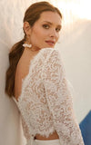 Modern Two Piece Floor length 3 4 Length Sleeve Lace Jewel Wedding Dress with Ruching