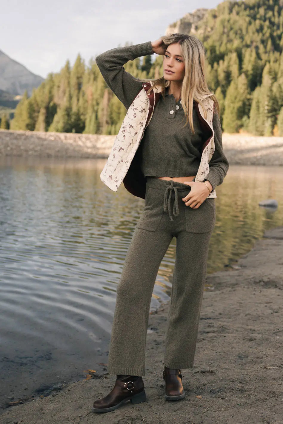 Breck Knit Pants in Olive FINAL SALE