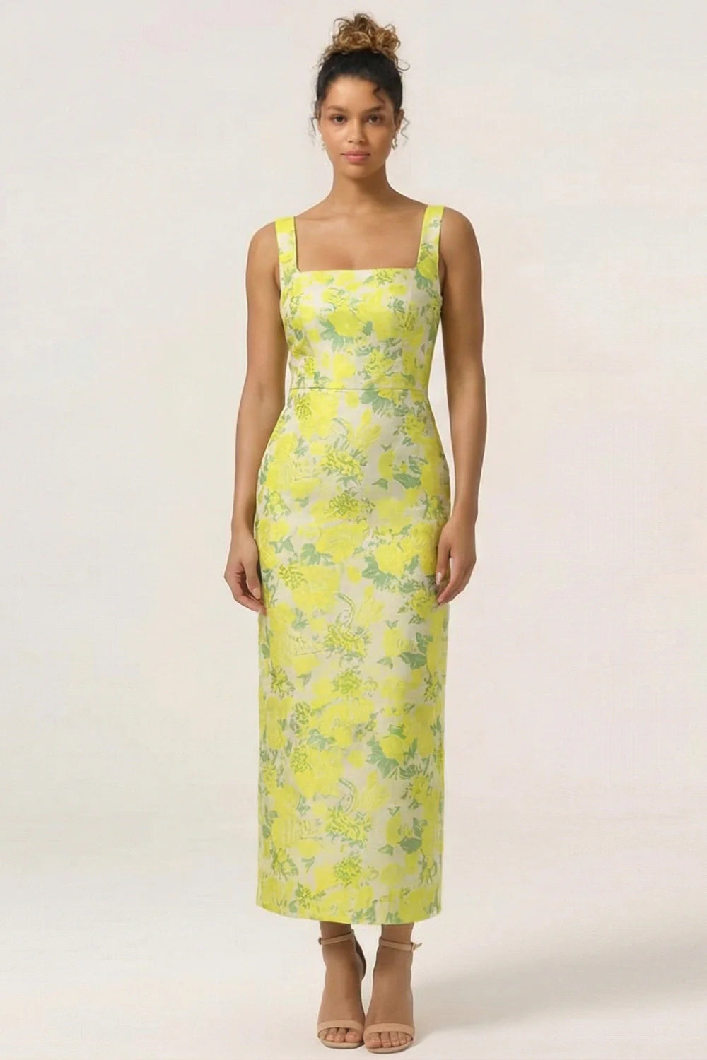 Lilac Flower Sheath Square Neck Ankle Length Wedding Guest Dress