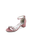 Open Toe Pearl Buckle Strap Chunky Heels