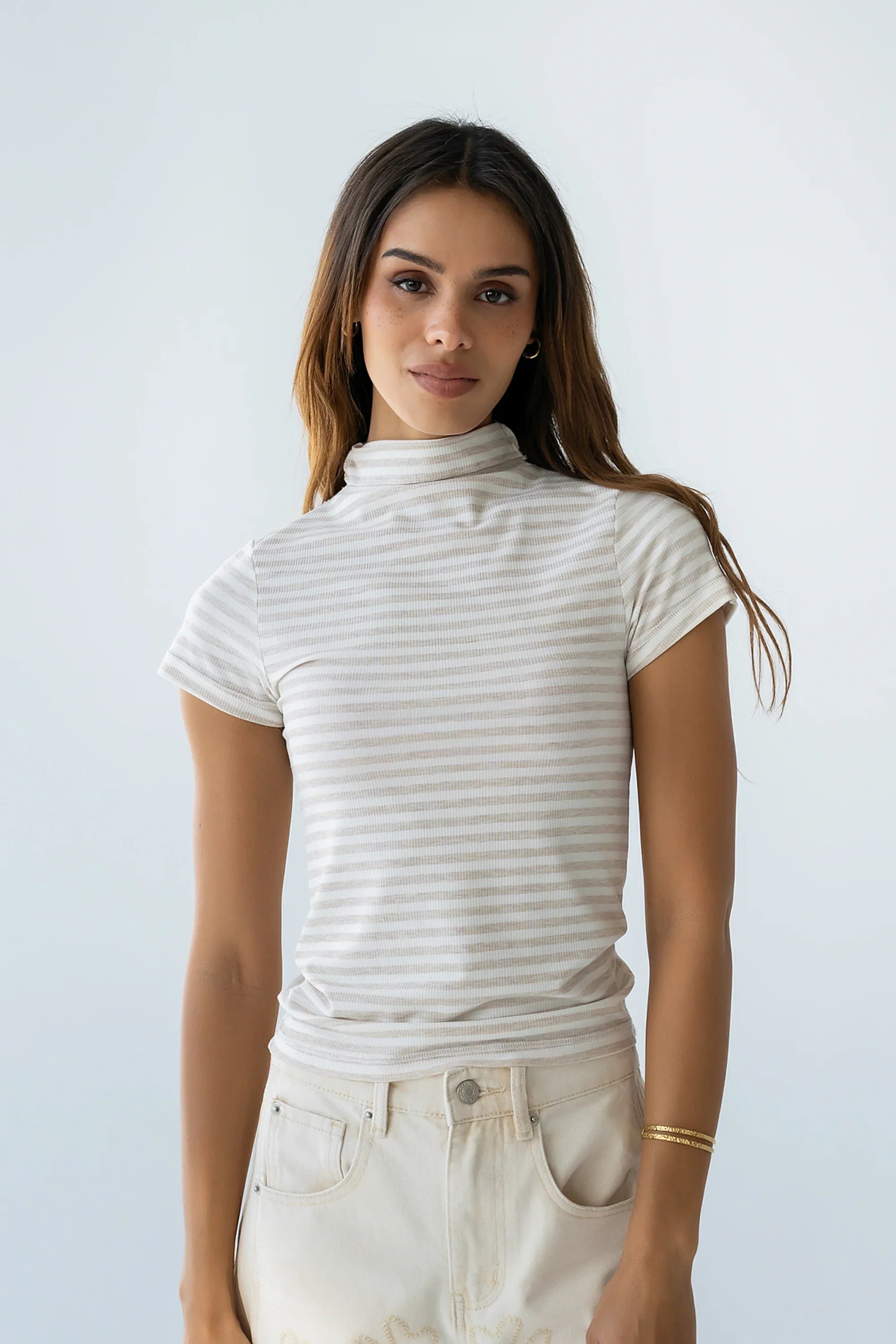Lennon Striped Top in Oatmeal