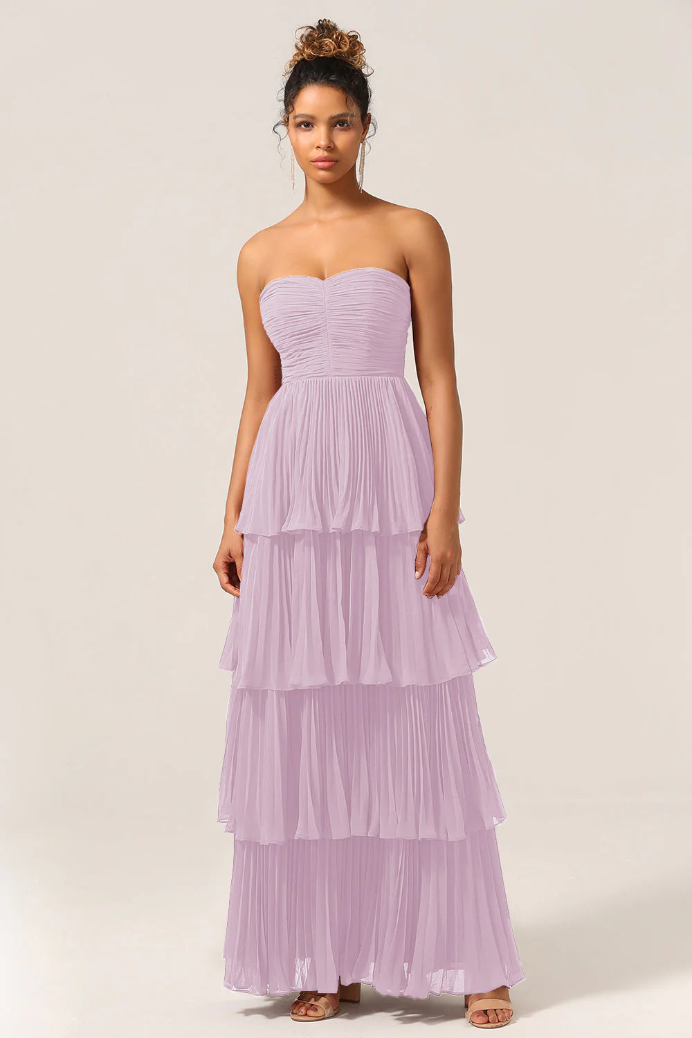 A Line Sweetheart Floor Length Tiered Chiffon Bridesmaid Dress