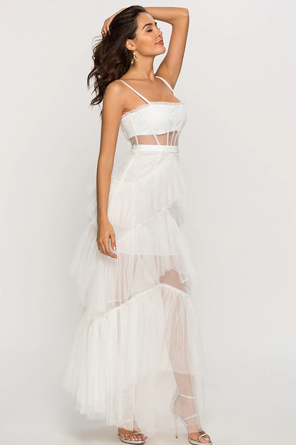 Black Corset Asymmetrical Tulle Maxi Dress