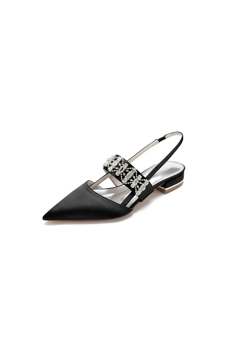 Pointed Toe Rhinestone Beaded Kitten Heels