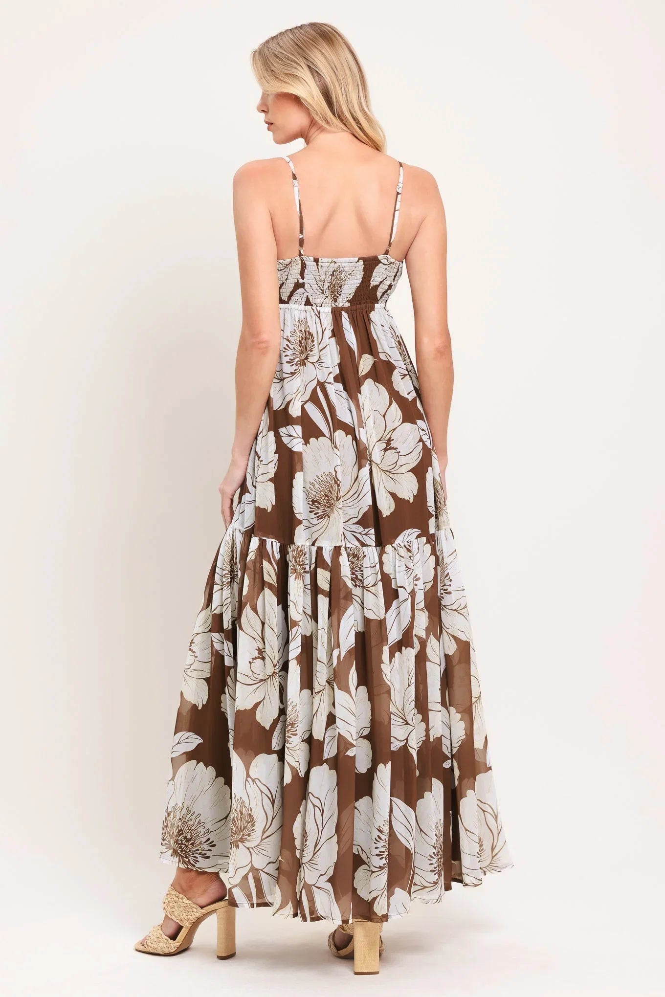 DESERT BLOOM BROWN FLORAL MAXI DRESS