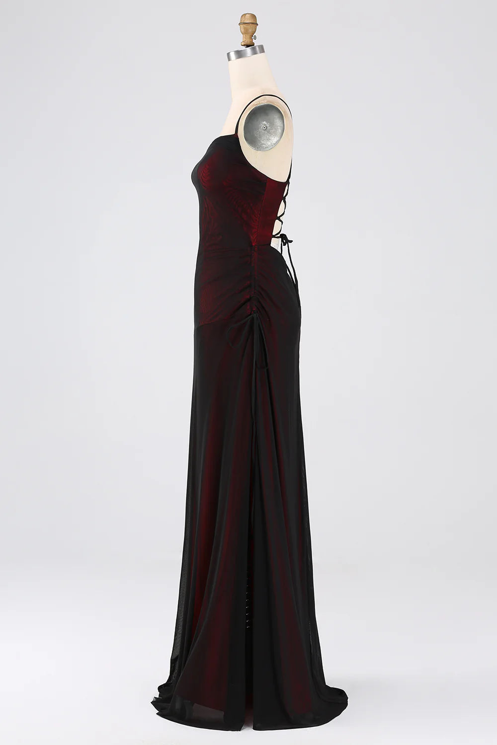 Black Pink Sheath Spaghetti Straps Floor Length Bridesmaid Dress With Elasticity