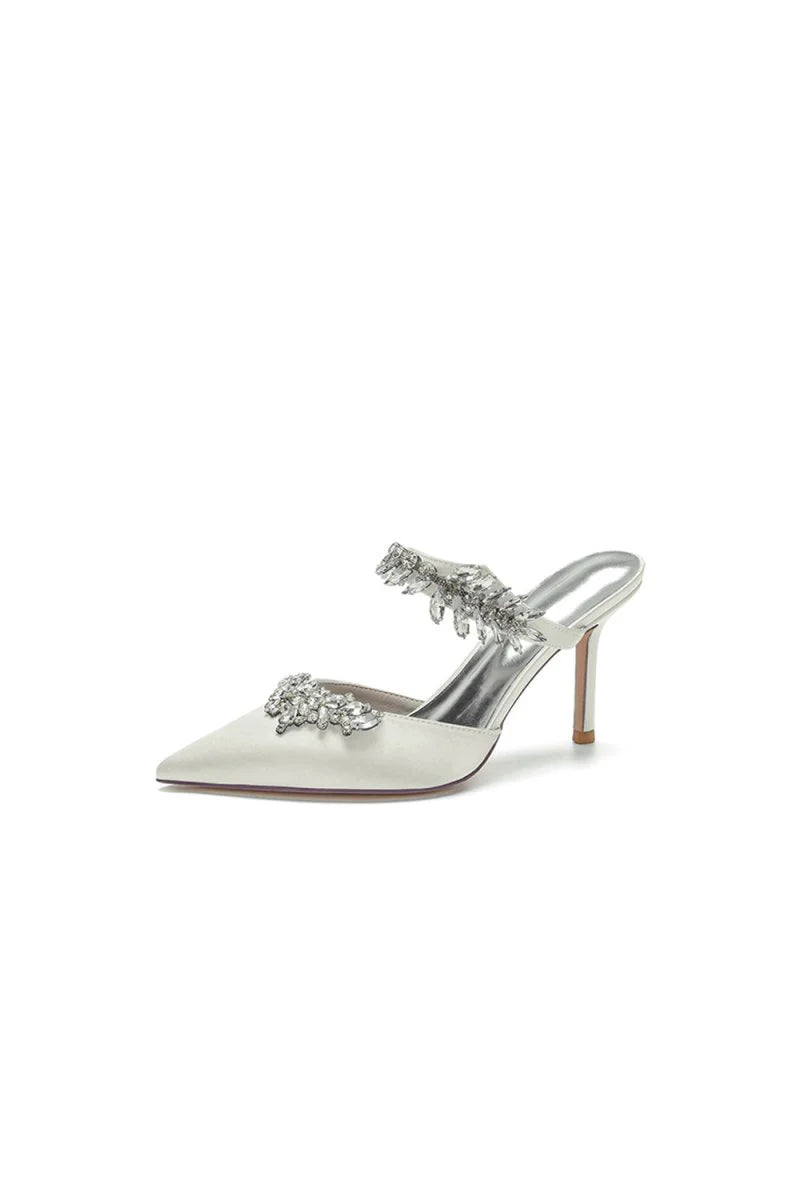 Pointed Toe Crystal Flower Strap Stiletto Heel