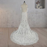 Mermaid White Halter Neck Lace Wedding Dress