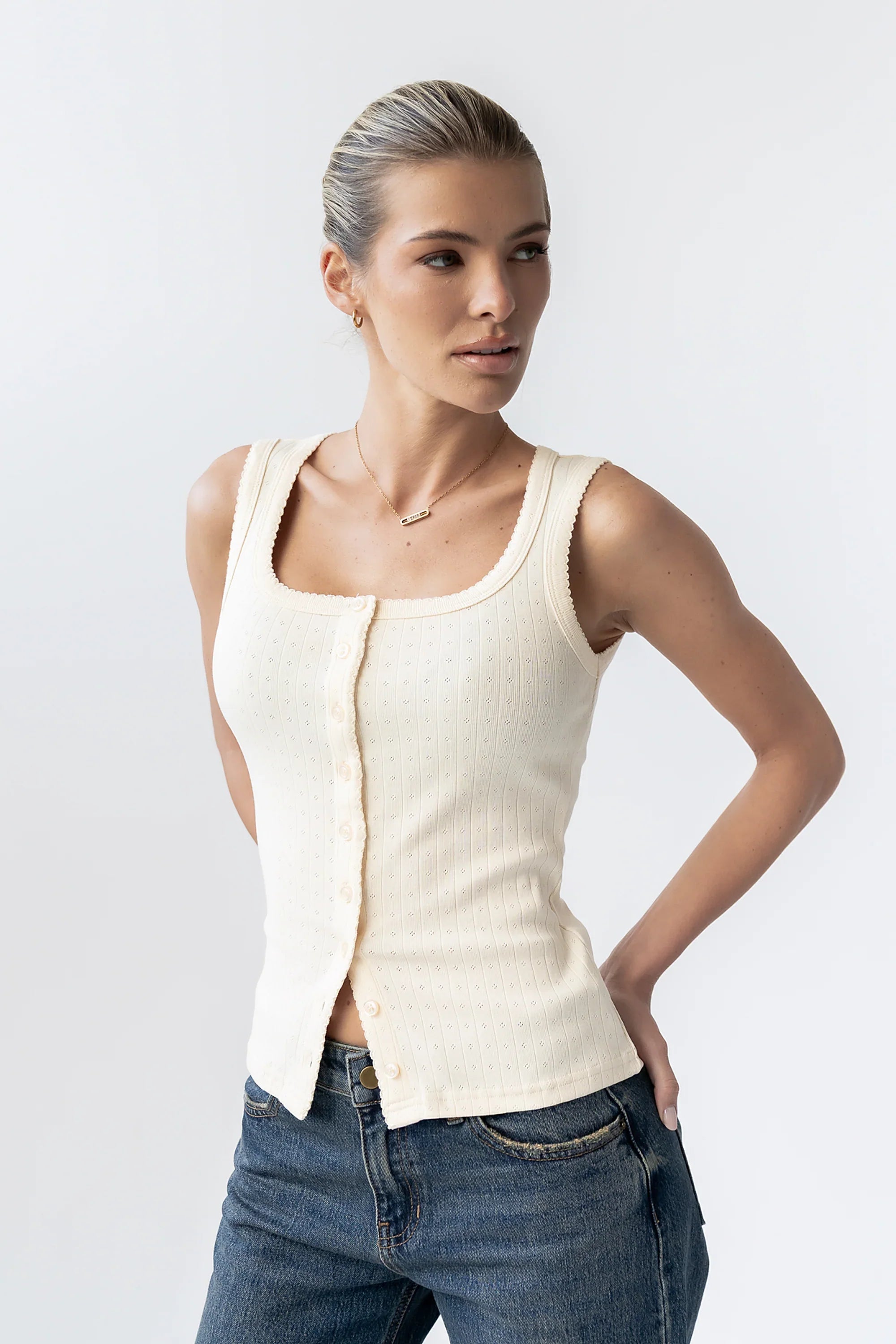 Apollo Knit Tank Top in Beige