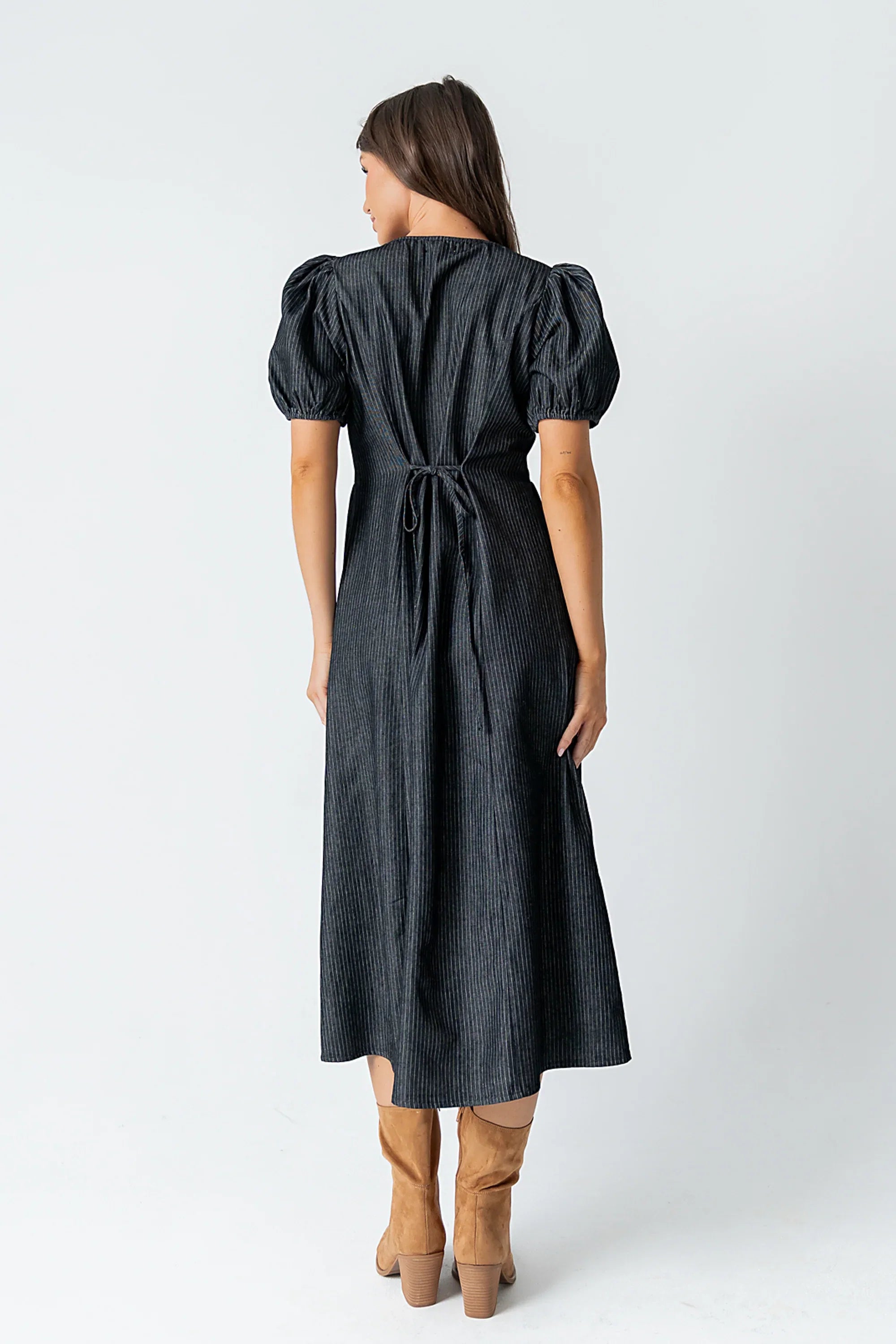 Conley Pinstripe Midi Dress in Black