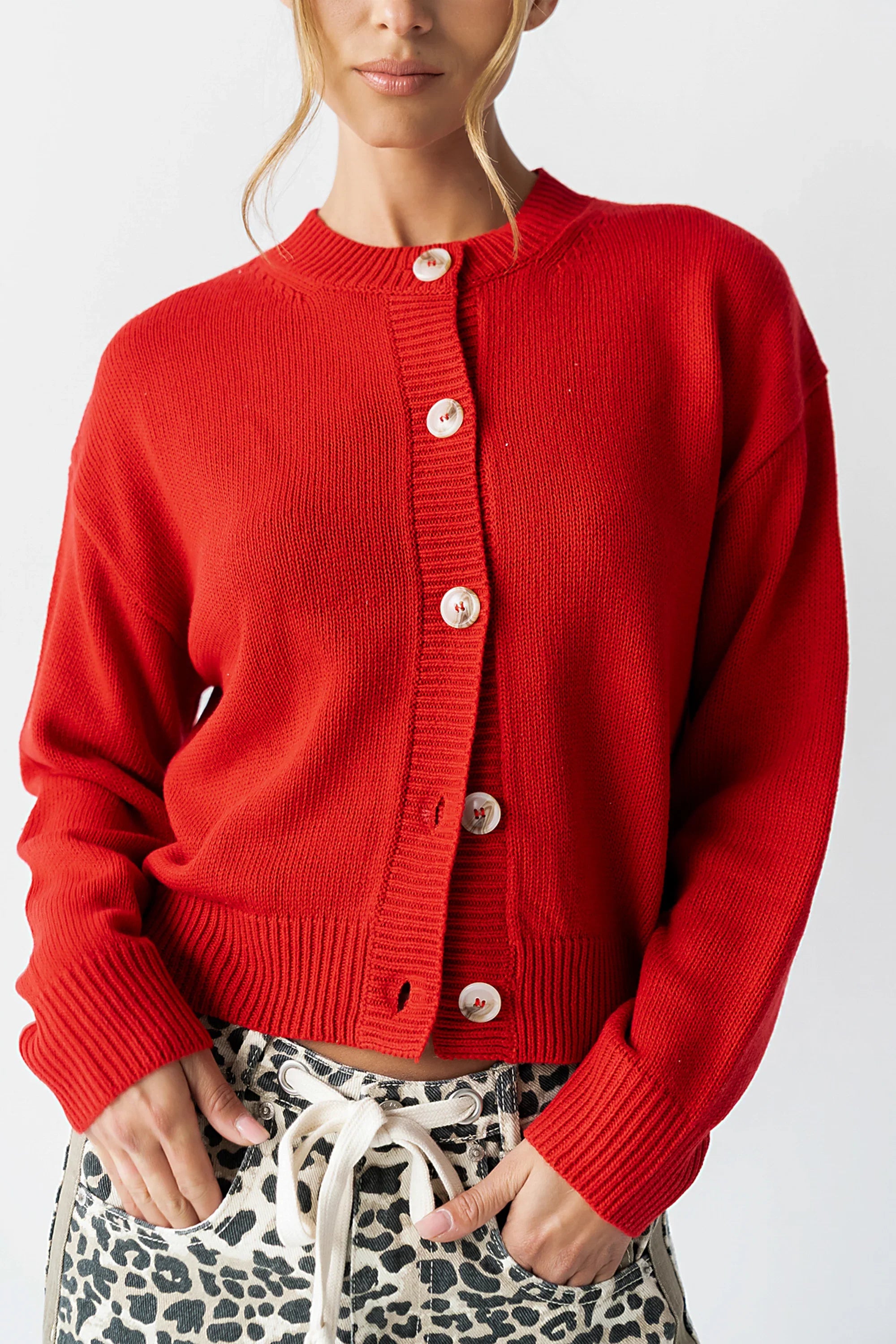 Kasen Knit Cardigan in Red FINAL SALE