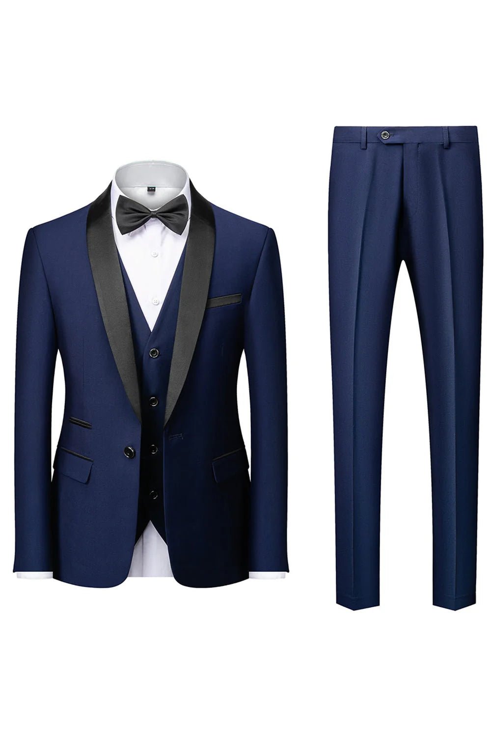 Mens Dark Green Shawl Lapel 3 Pieces Slim Fit Wedding Suits