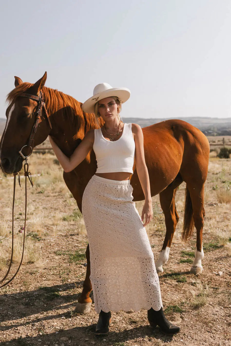 Nanet Crocheted Maxi Skirt in Natural FINAL SALE