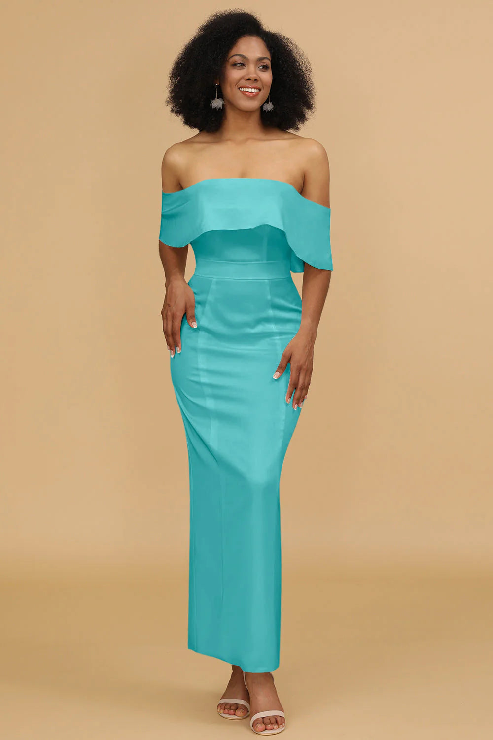 Mermaid Off the Shoulder Floor Length Satin Bridesmaid Dress
