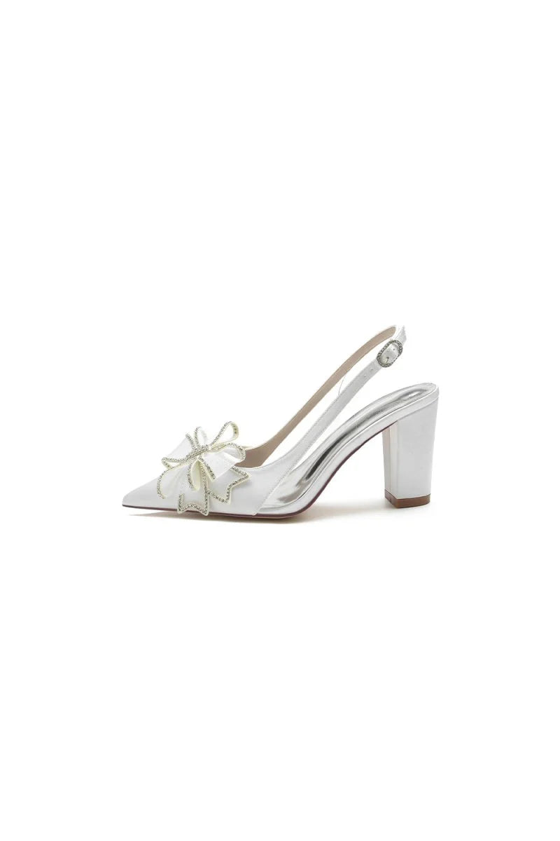 Pointed Toe Chunky Heels with Bow